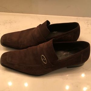 Brown suede Gucci loafers; size 10.5